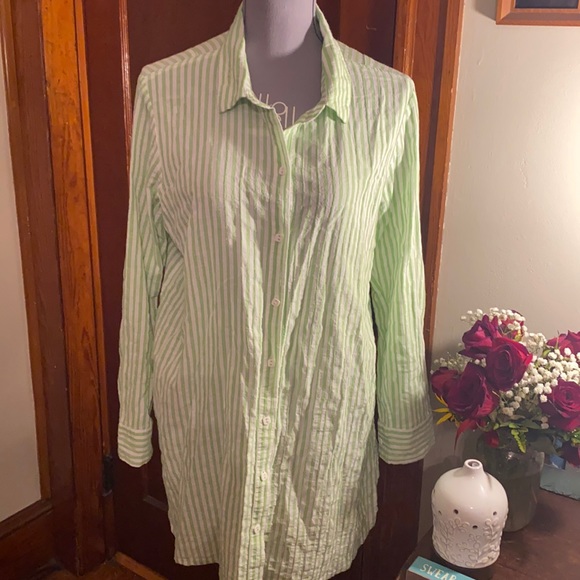 🦋Habitat Linen green & white button down shirt size medium 🦋 - Picture 2 of 6